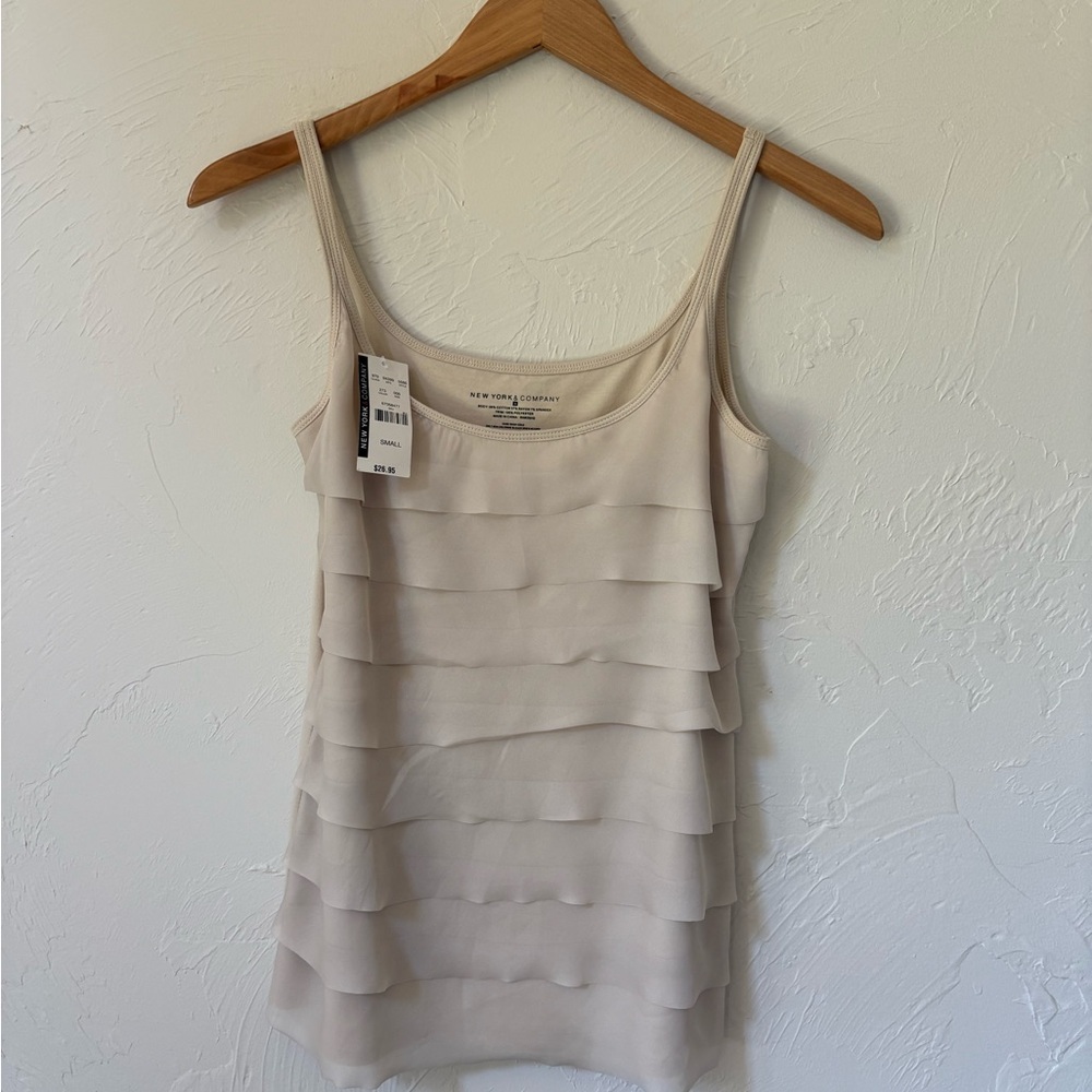 New York & Company Cream Tiered Ruffle Camisole